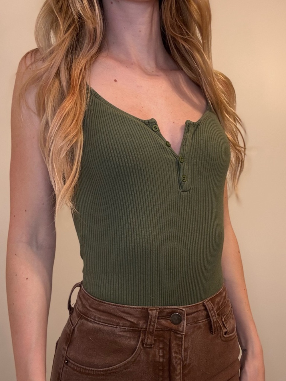 Olive Green Ribbed Bodysuit